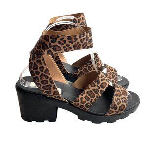 Steve Madden Haidar Leopard Sandals Chunky‎ Ankle Stretch  90s Y2K Mob Size 7